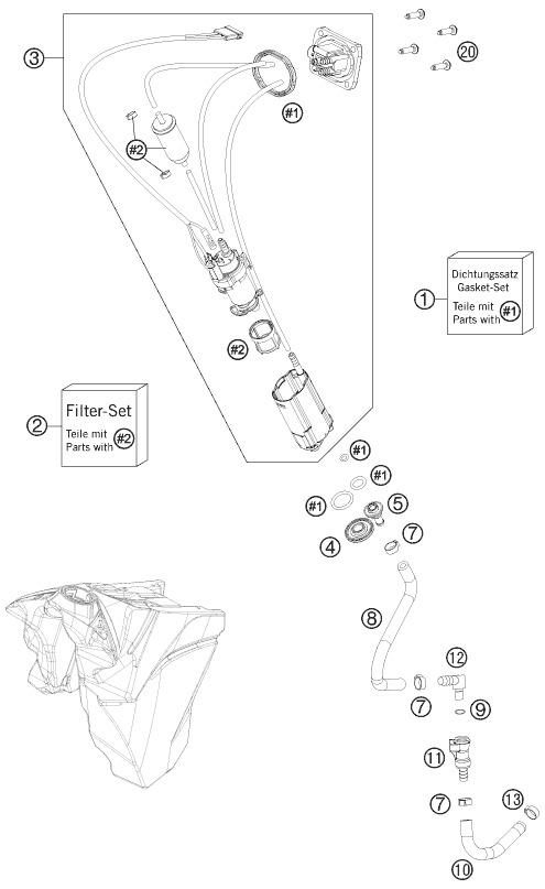 350 XC-F Yakıt Pompası parts diagram