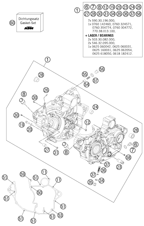 250 EXC-F Six Days Motor Bloğu parça şeması