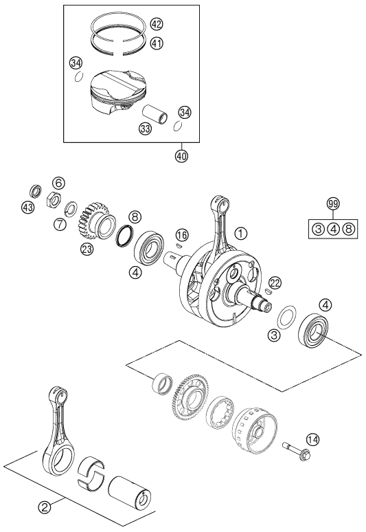 250 XC-F Krank Mili, Piston parça şeması