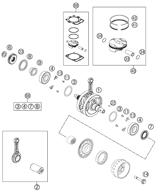 250 SX-F Krank Mili, Piston parça şeması