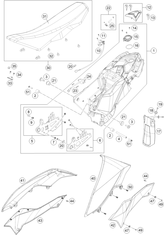 690 Enduro R Depo, Sele parça şeması