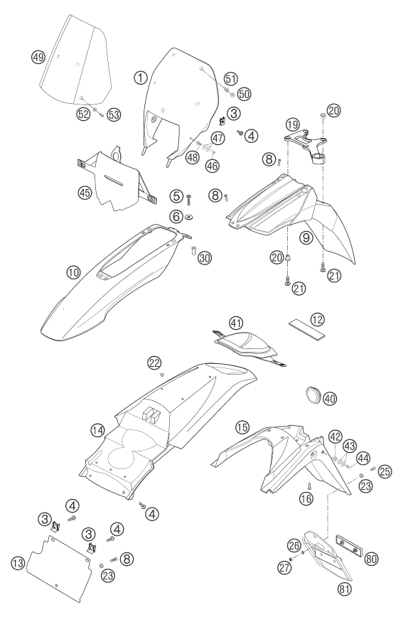 LC4 Militär Enduro Maske, Çamurluklar parça şeması