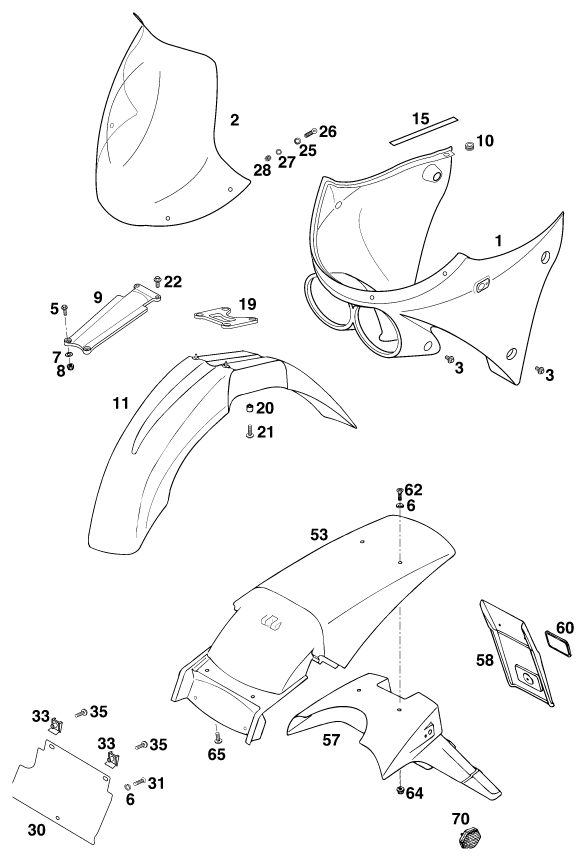 Schema ricambi 640 Adventure R Maske, Çamurluklar