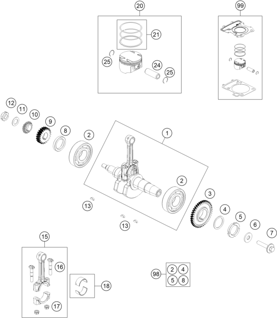 RC 125 Krank Mili, Piston parça şeması