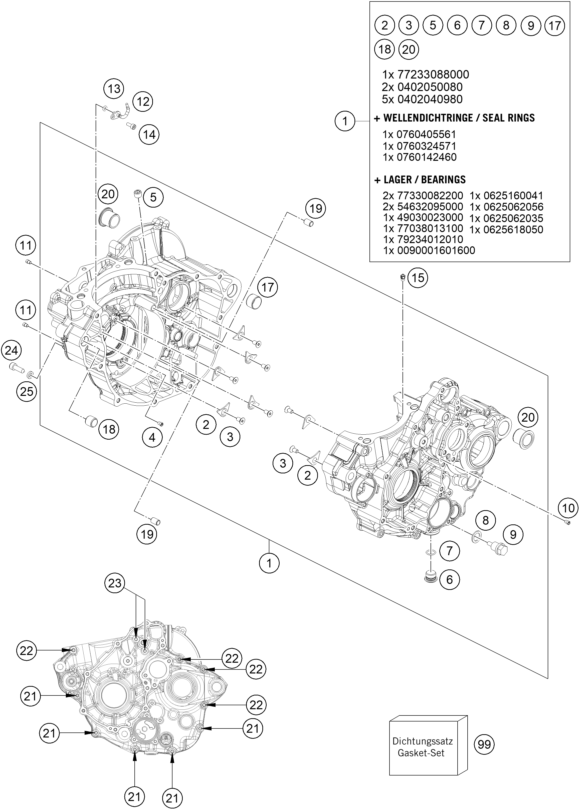 250 EXC-F Six Days Motor Bloğu parça şeması