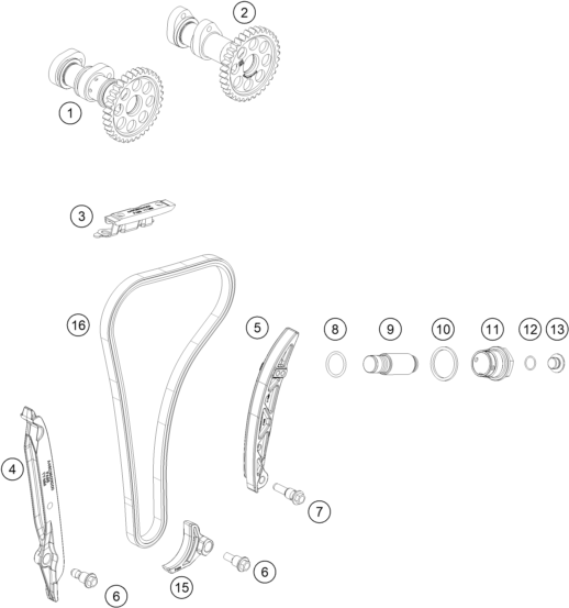 250 SX-F Eksantrik Tahriki parts diagram