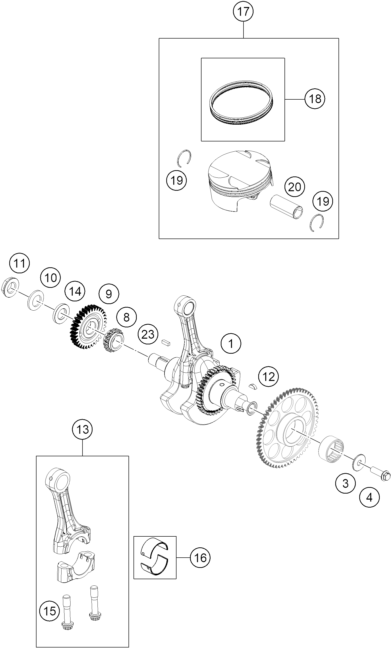 125 Duke Krank Mili, Piston parça şeması