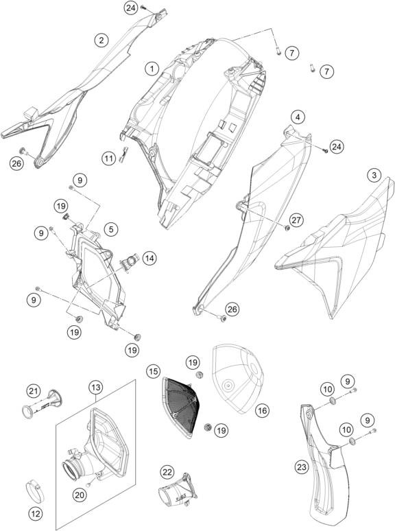 Diagrama de piezas de 250 EXC-F Hava Filtresi