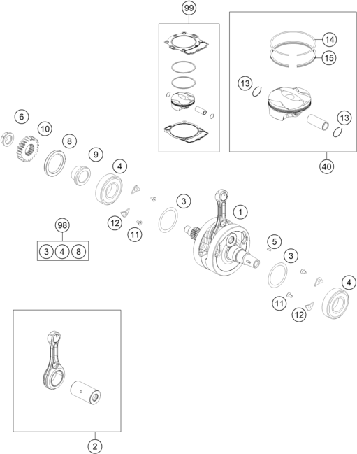 350 EXC-F Six Days Krank Mili, Piston parça şeması