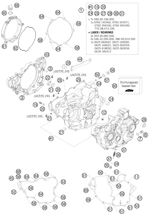 250 EXC-F Six Days Motor Bloğu parça şeması