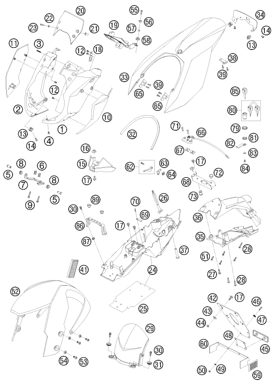 Schema ricambi 990 Super Duke R Maske, Çamurluklar