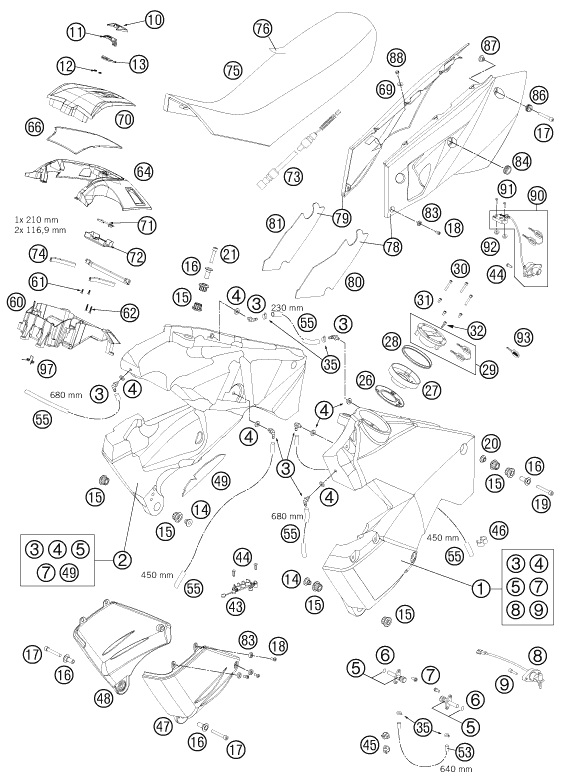 990 Adventure Depo, Sele parça şeması