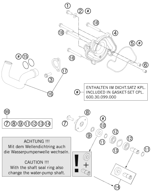 990 Adventure Su Pompası parça şeması