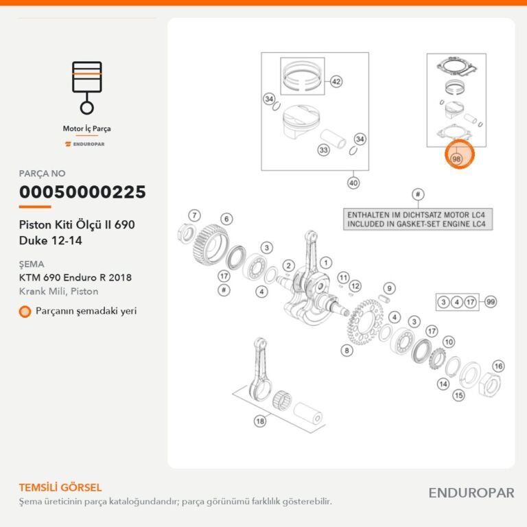 Piston Kiti Ölçü II 690 Duke 12-14 00050000225 parça şeması