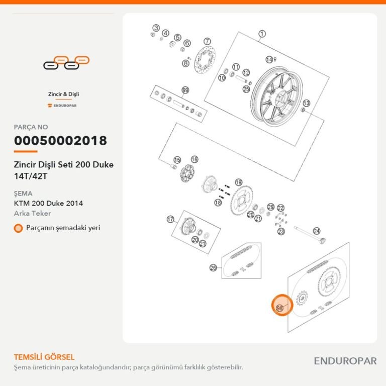 Zincir Dişli Seti 200 Duke 14T/42T 00050002018 parça şeması