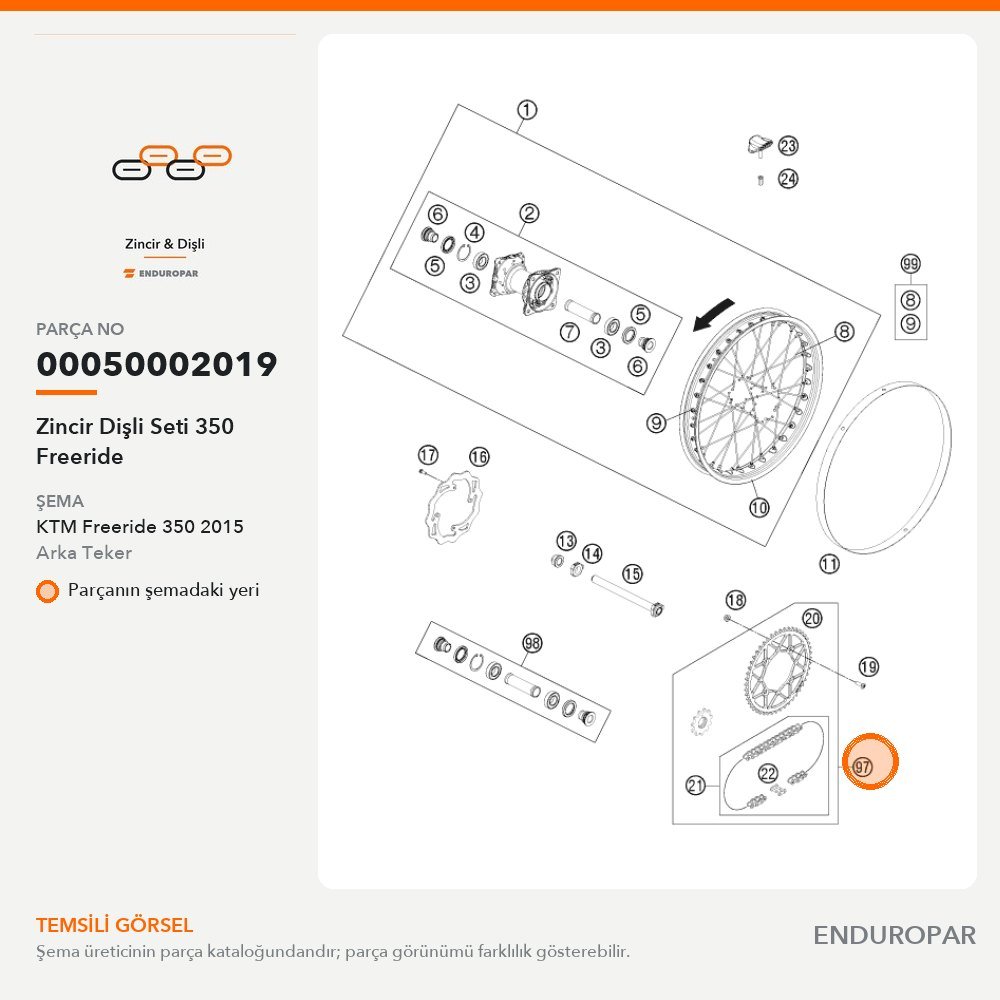 Zincir Dişli Seti 350 Freeride 00050002019 parça şeması