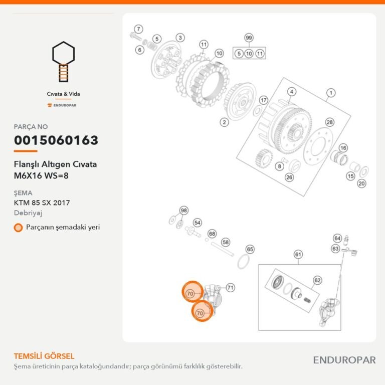 Flanşlı Altıgen Cıvata M6X16 WS=8 0015060163 parça şeması