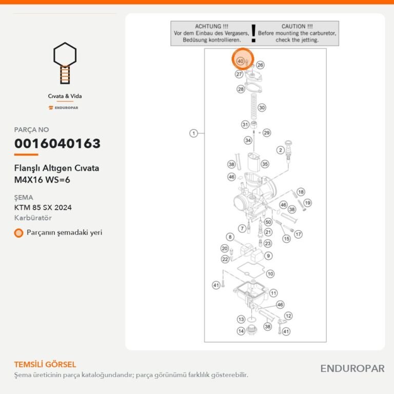 Flanşlı Altıgen Cıvata M4X16 WS=6 0016040163 parça şeması