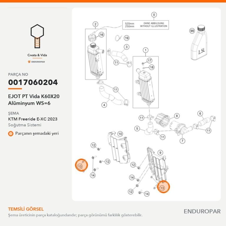 EJOT PT Vida K60X20 Alüminyum WS=6 0017060204 parça şeması