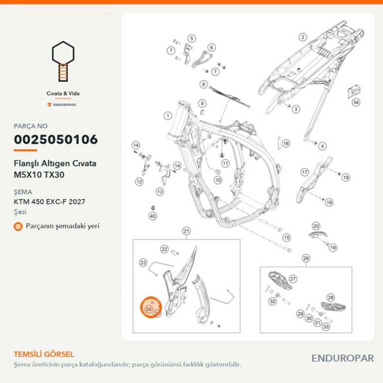 Flanşlı Altıgen Cıvata M5X10 TX30 0025050106 parça şeması