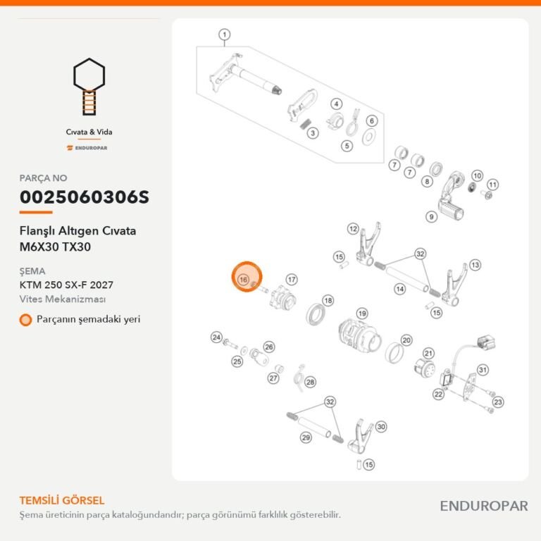 Flanşlı Altıgen Cıvata M6X30 TX30 0025060306S parça şeması