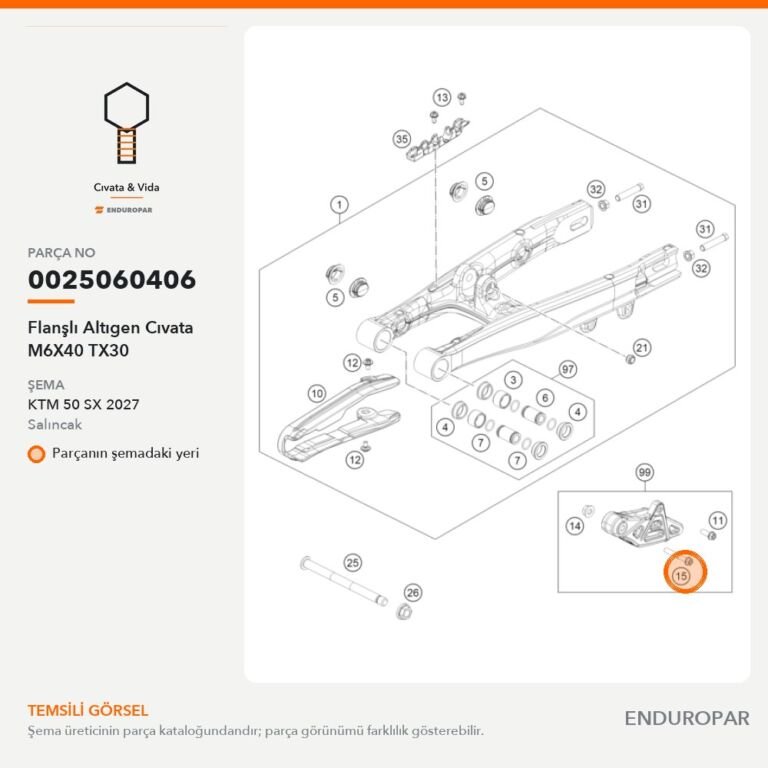 Flanşlı Altıgen Cıvata M6X40 TX30 0025060406 parça şeması