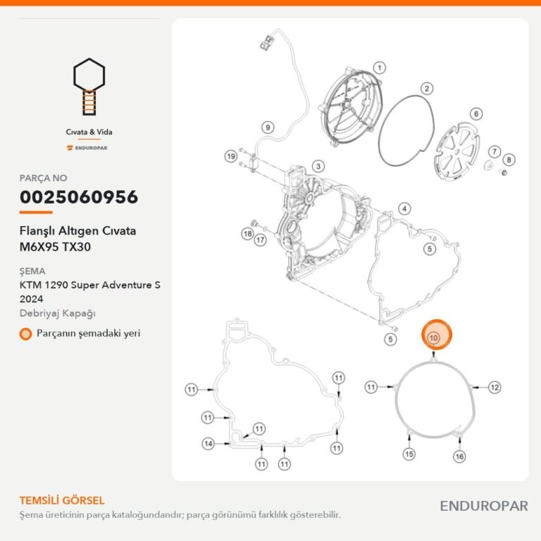 Flanşlı Altıgen Cıvata M6X95 TX30 0025060956 parça şeması