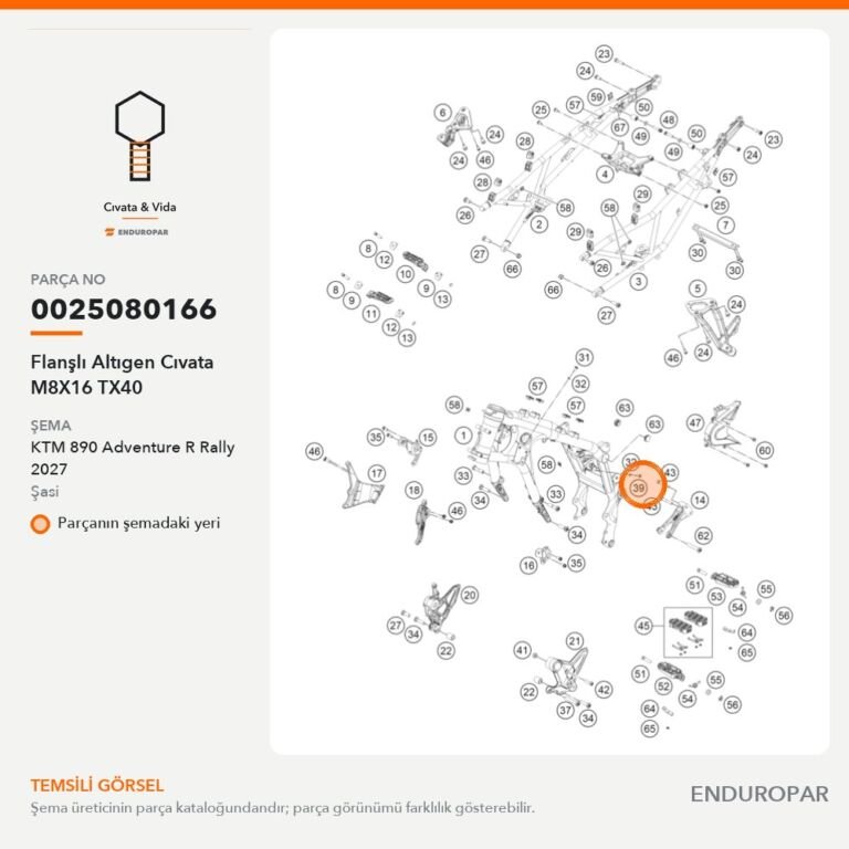 Flanşlı Altıgen Cıvata M8X16 TX40 0025080166 parça şeması
