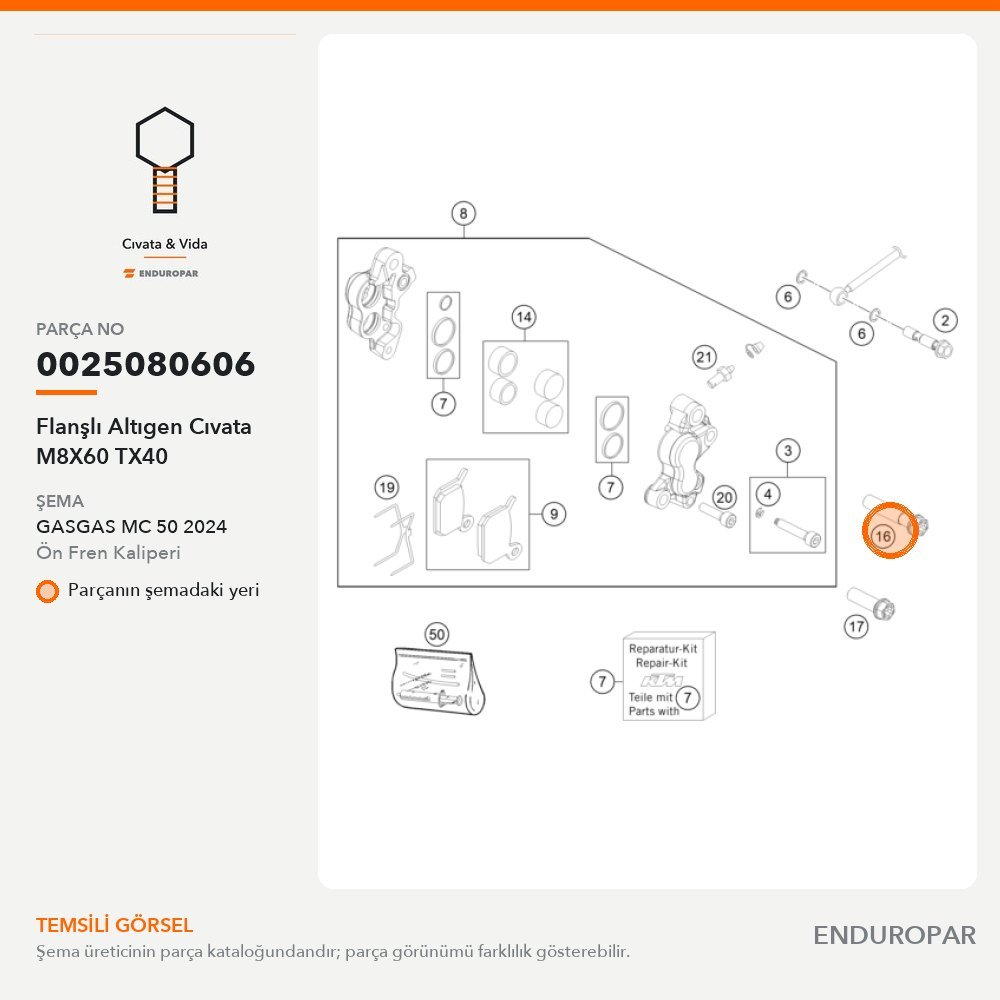 Flanşlı Altıgen Cıvata M8X60 TX40 0025080606 parça şeması