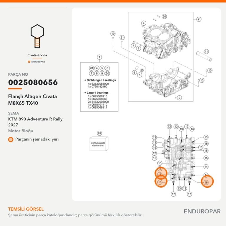 Flanşlı Altıgen Cıvata M8X65 TX40 0025080656 parça şeması
