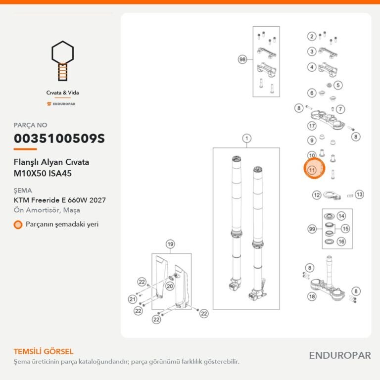 Flanşlı Alyan Cıvata M10X50 ISA45 0035100509S parça şeması