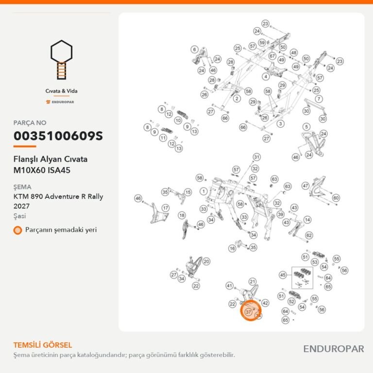 Flanşlı Alyan Cıvata M10X60 ISA45 0035100609S parça şeması