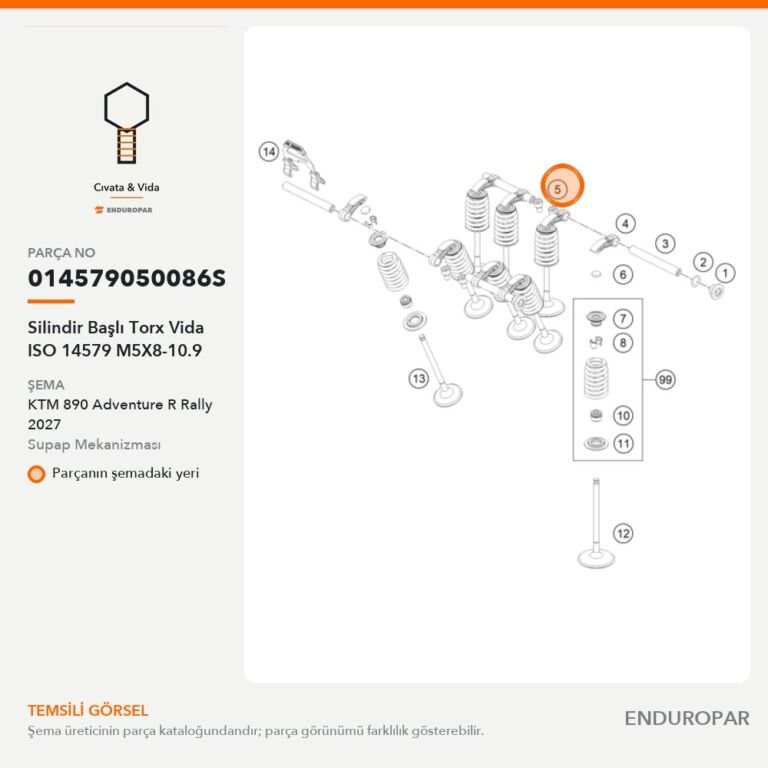 Silindir Başlı Torx Vida ISO 14579 M5X8-10.9 014579050086S parça şeması