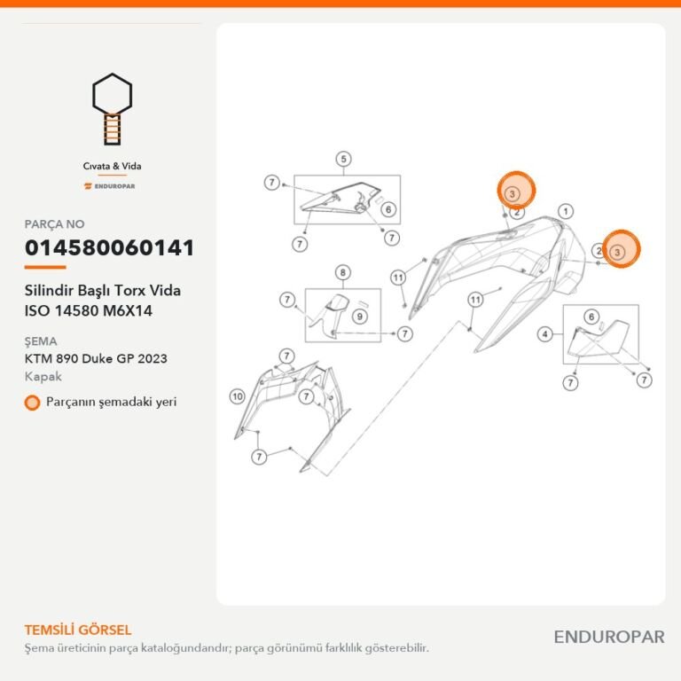 Silindir Başlı Torx Vida ISO 14580 M6X14 014580060141 parça şeması