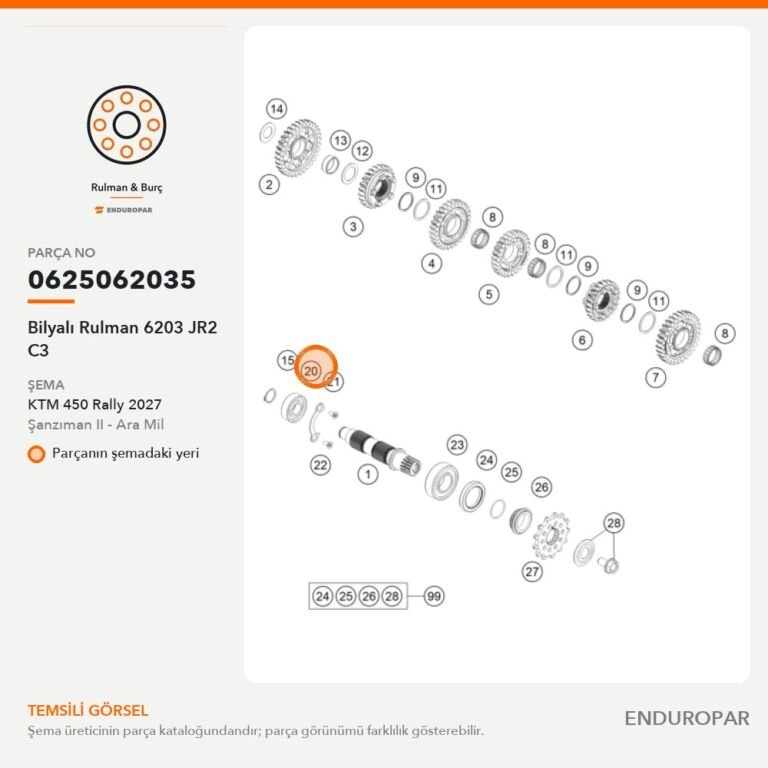 Bilyalı Rulman 6203 JR2 C3 0625062035 parça şeması