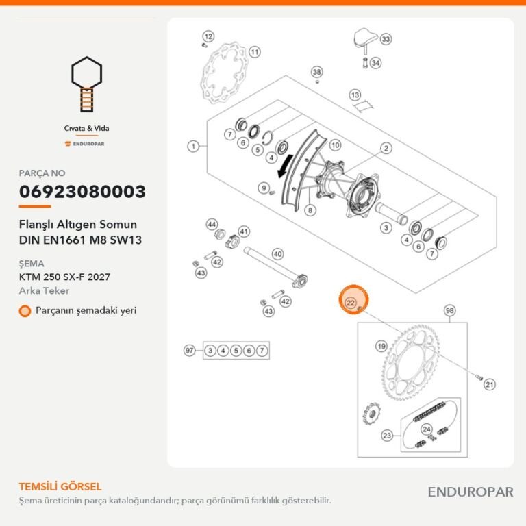 Flanşlı Altıgen Somun DIN EN1661 M8 SW13 06923080003 parça şeması