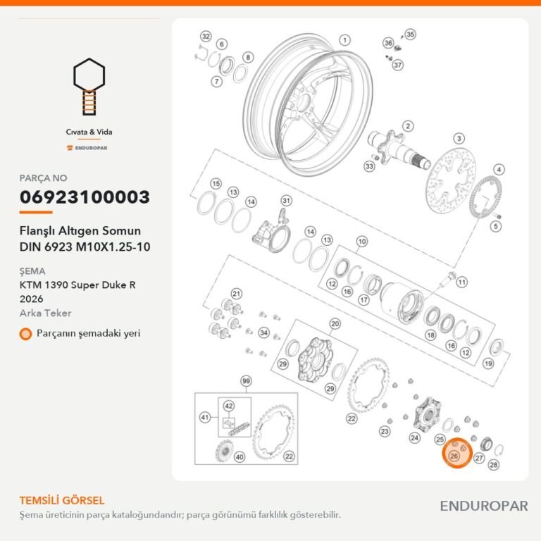 Flanşlı Altıgen Somun DIN 6923 M10X1.25-10 06923100003 parça şeması