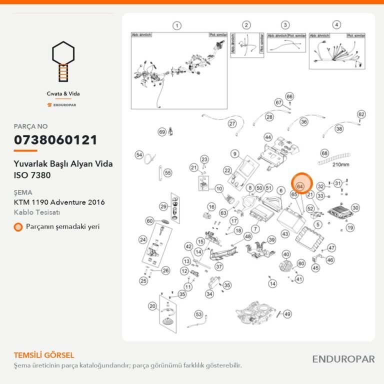 Yuvarlak Başlı Alyan Vida ISO 7380 0738060121 parça şeması