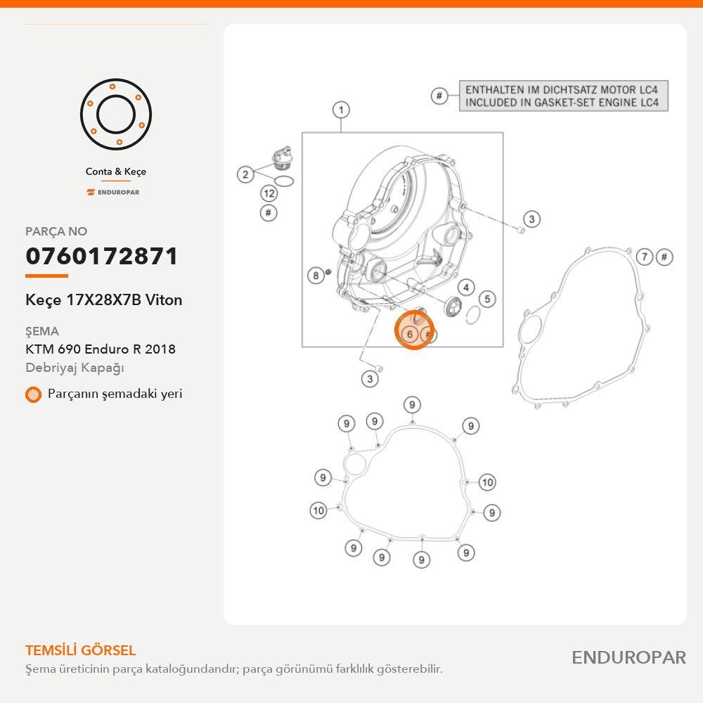 Keçe 17X28X7B Viton 0760172871 parça şeması