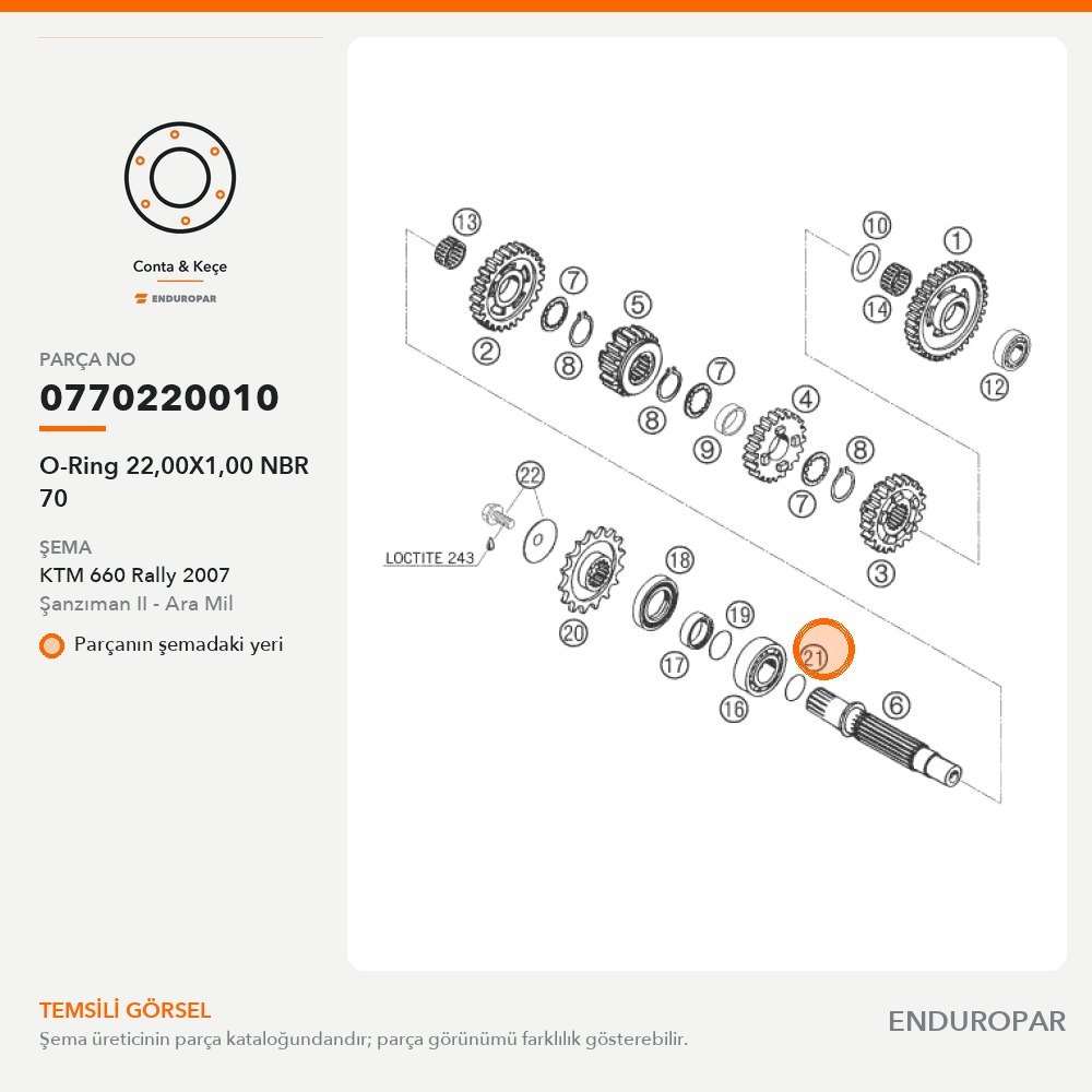 O-Ring 22,00X1,00 NBR 70 0770220010 parça şeması