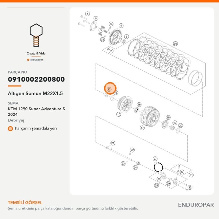 Altıgen Somun M22X1.5 0910002200800 parça şeması