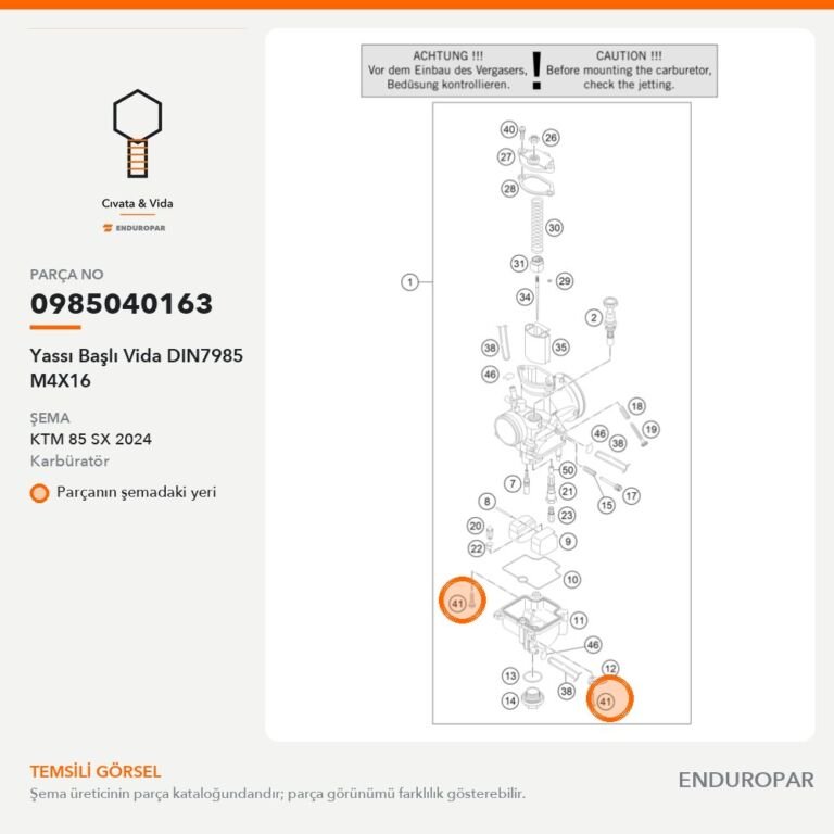 Yassı Başlı Vida DIN7985 M4X16 0985040163 parça şeması