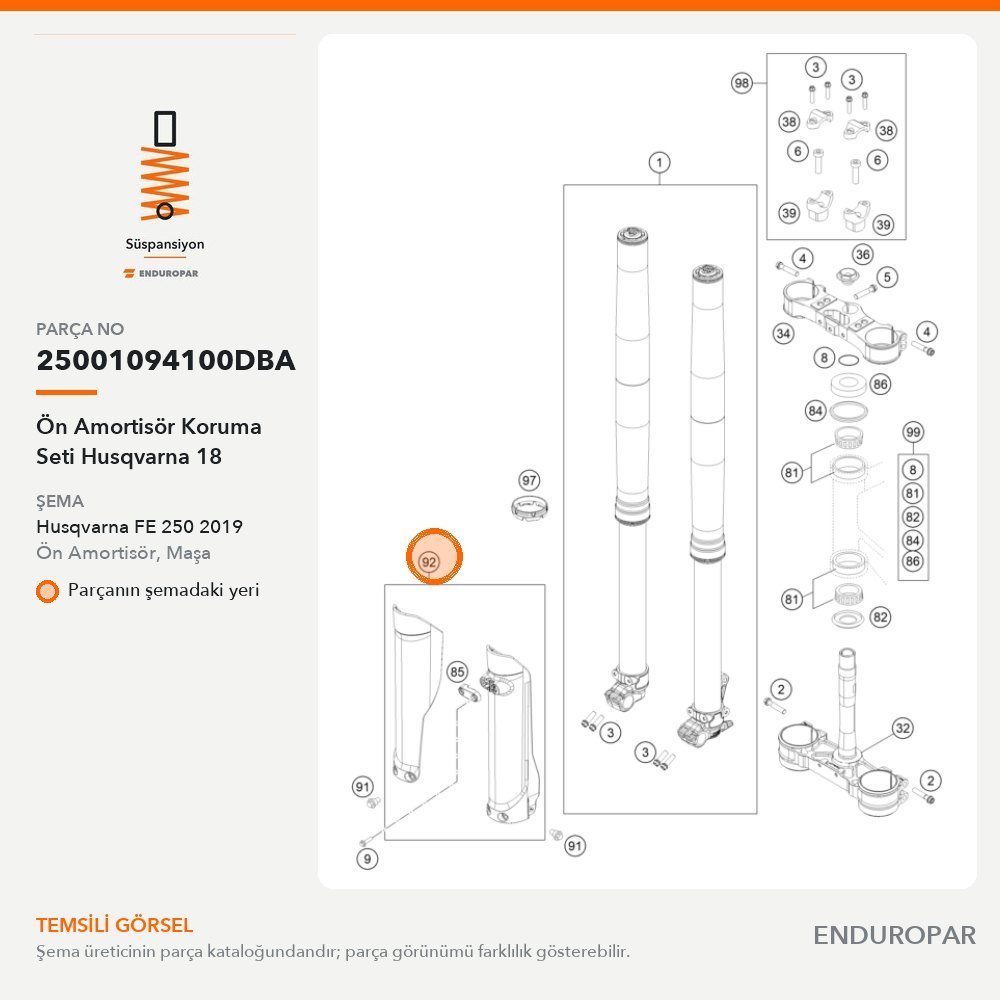 Ön Amortisör Koruma Seti Husqvarna 18 25001094100DBA parça şeması