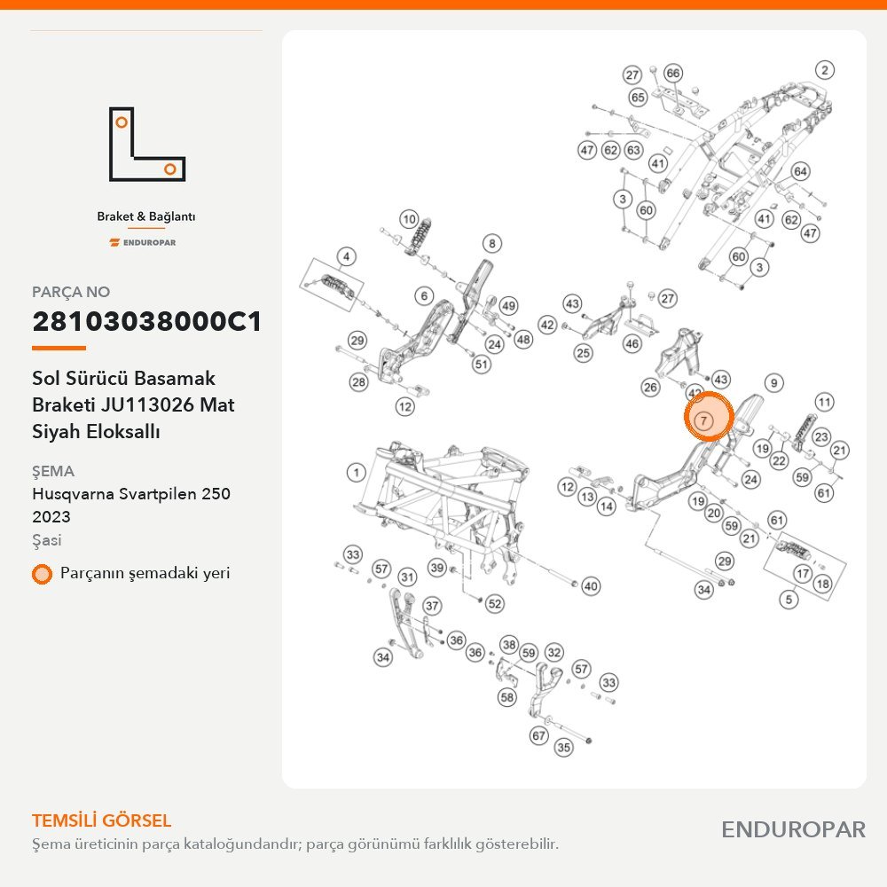 Sol Sürücü Basamak Braketi JU113026 Mat Siyah Eloksallı 28103038000C1 parça şeması