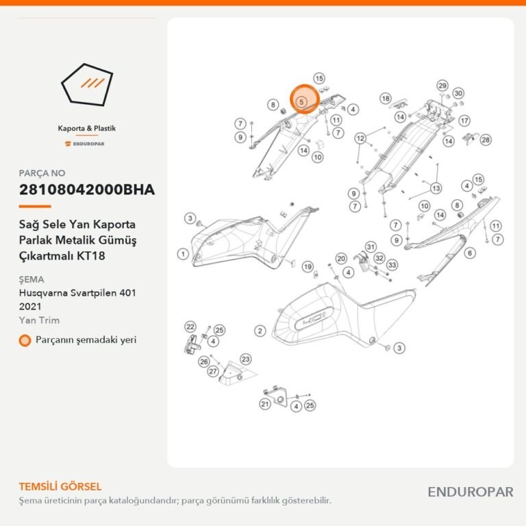 Sağ Sele Yan Kaporta Parlak Metalik Gümüş Çıkartmalı KT18 28108042000BHA parça şeması
