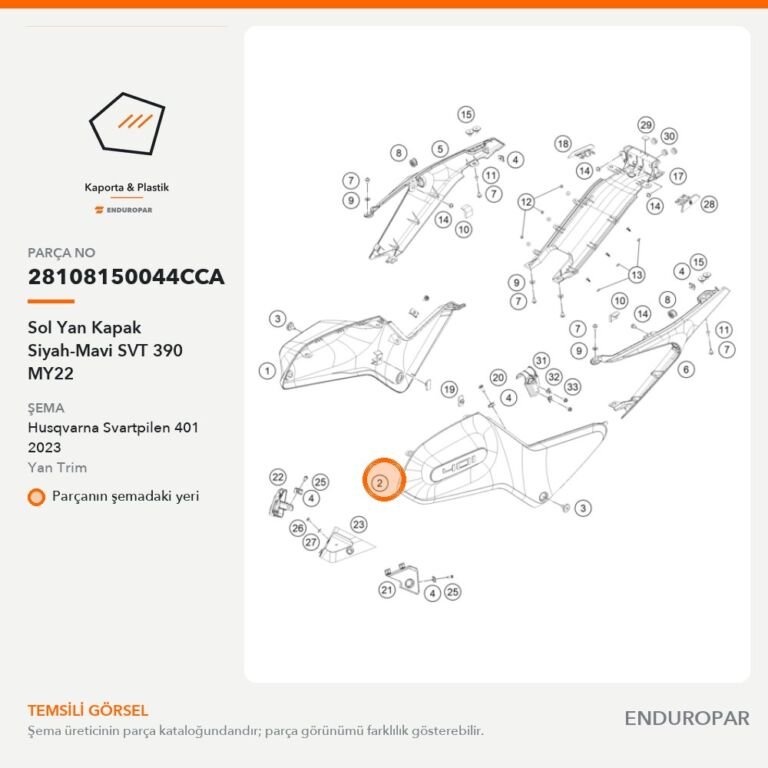 Sol Yan Kapak Siyah-Mavi SVT 390 MY22 28108150044CCA parça şeması