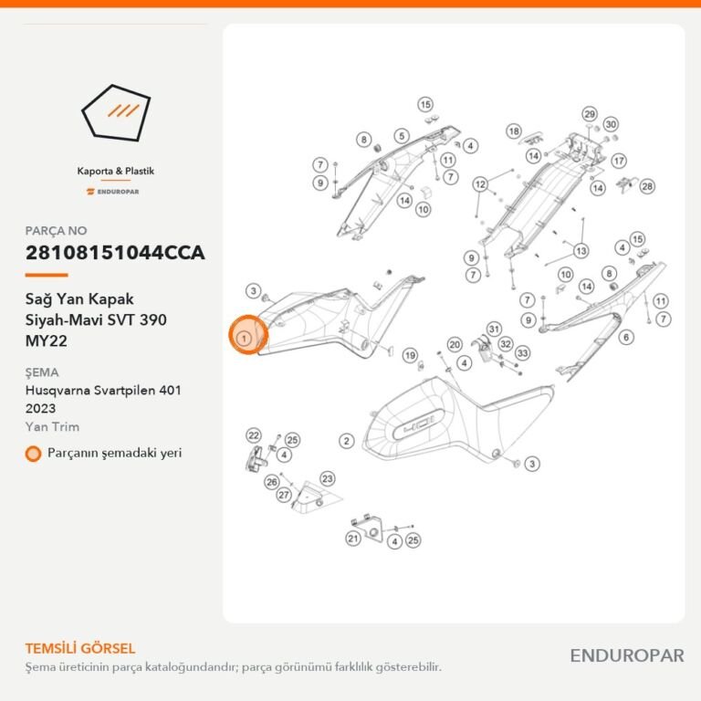 Sağ Yan Kapak Siyah-Mavi SVT 390 MY22 28108151044CCA parça şeması