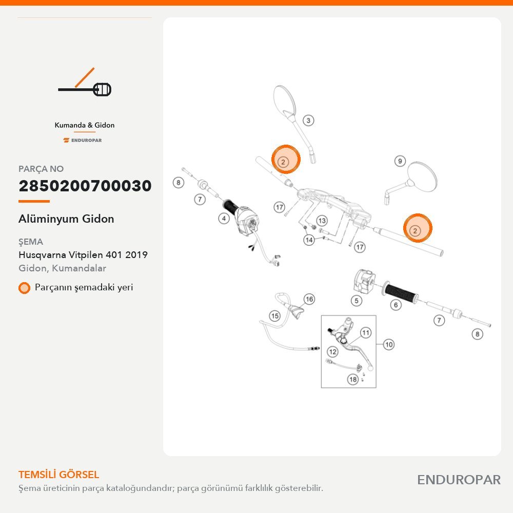 Alüminyum Gidon 2850200700030 parça şeması