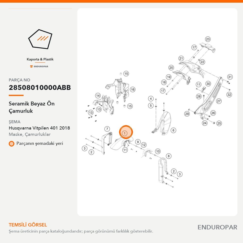 Seramik Beyaz Ön Çamurluk 28508010000ABB parça şeması