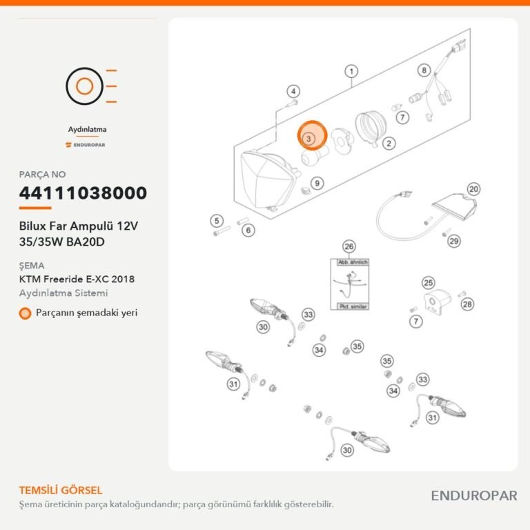 Bilux Far Ampulü 12V 35/35W BA20D 44111038000 parça şeması
